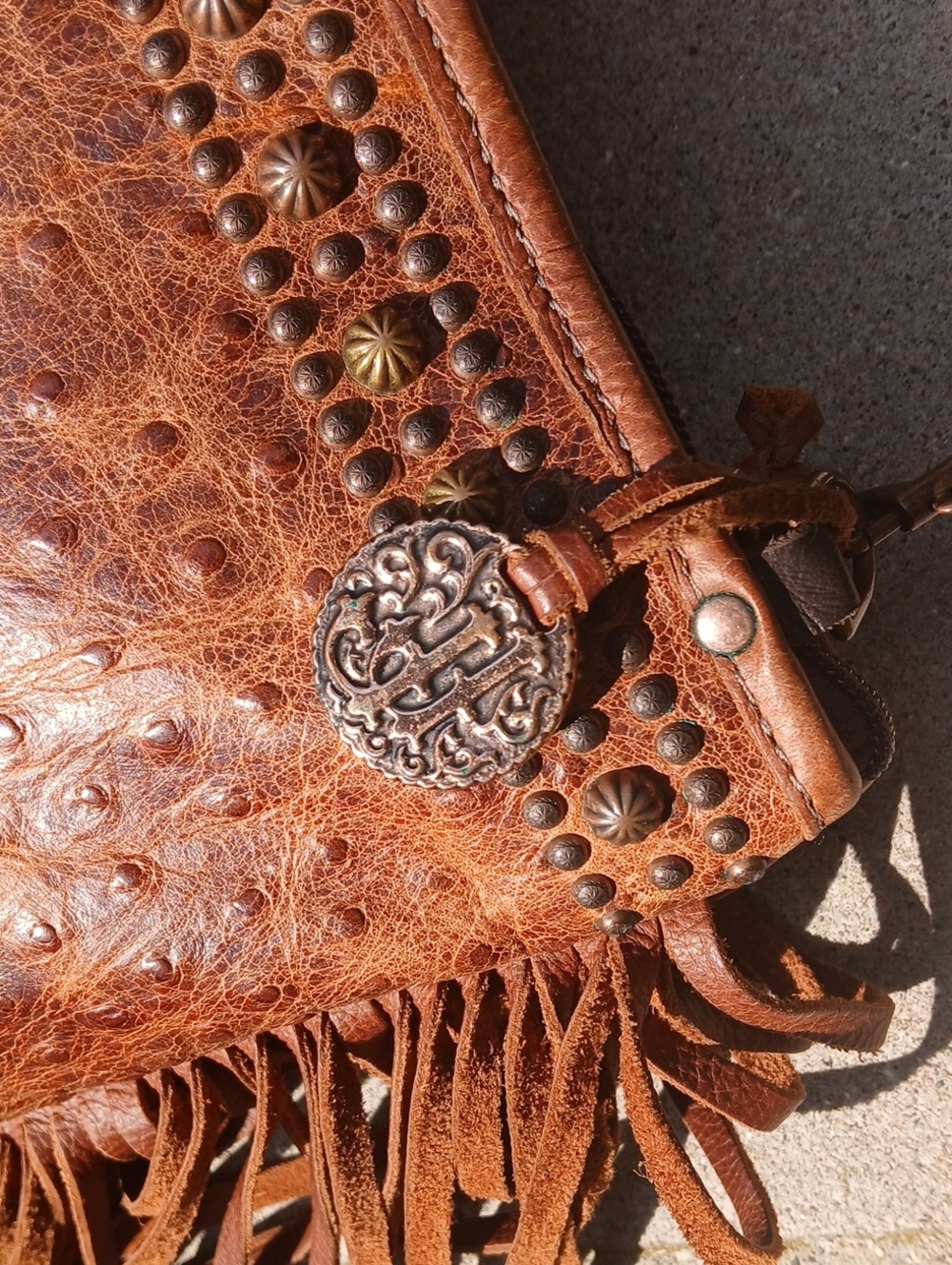 Double J Saddlery the PP41 Vintage Cognac Ostrich Pouch Purse - Picture 6 of 16